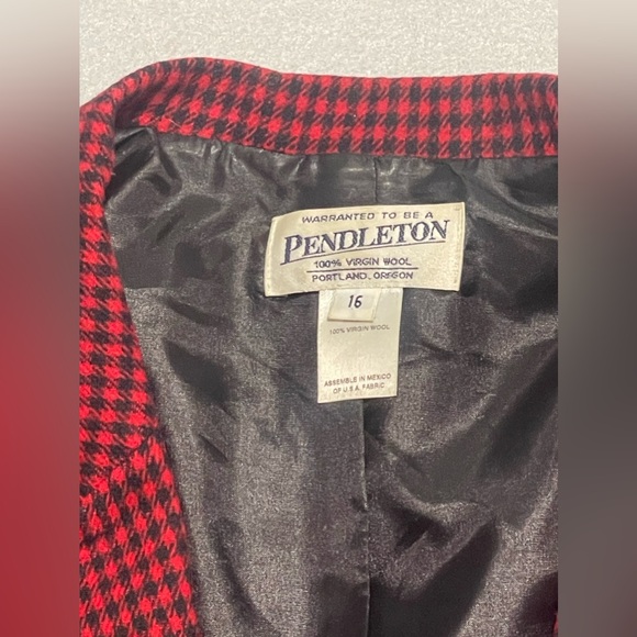 Women's Pendleton 100% Virgin Wool Red/Black Houndstooth Button-Up Blazer Sz 16 - Picture 2 of 7
